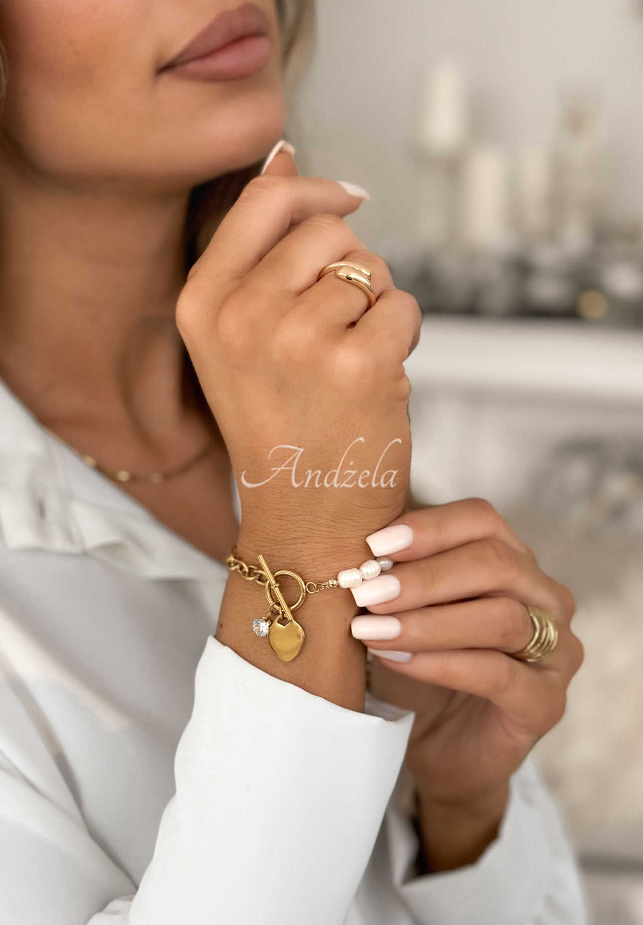 Armband mit Perlen und Anhänger Pearly Dew Gold