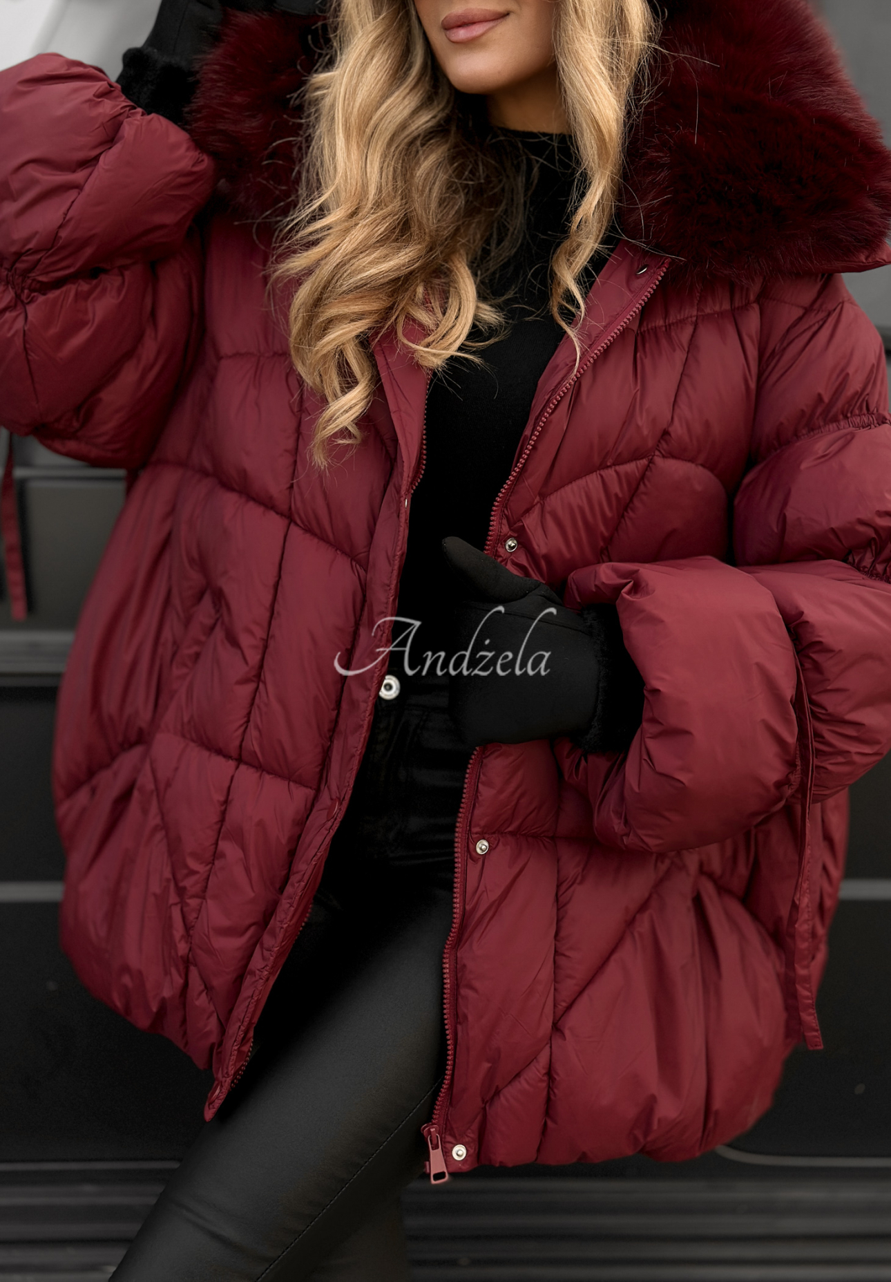 Steppjacke mit Fell Cold Without You Burgunderrot