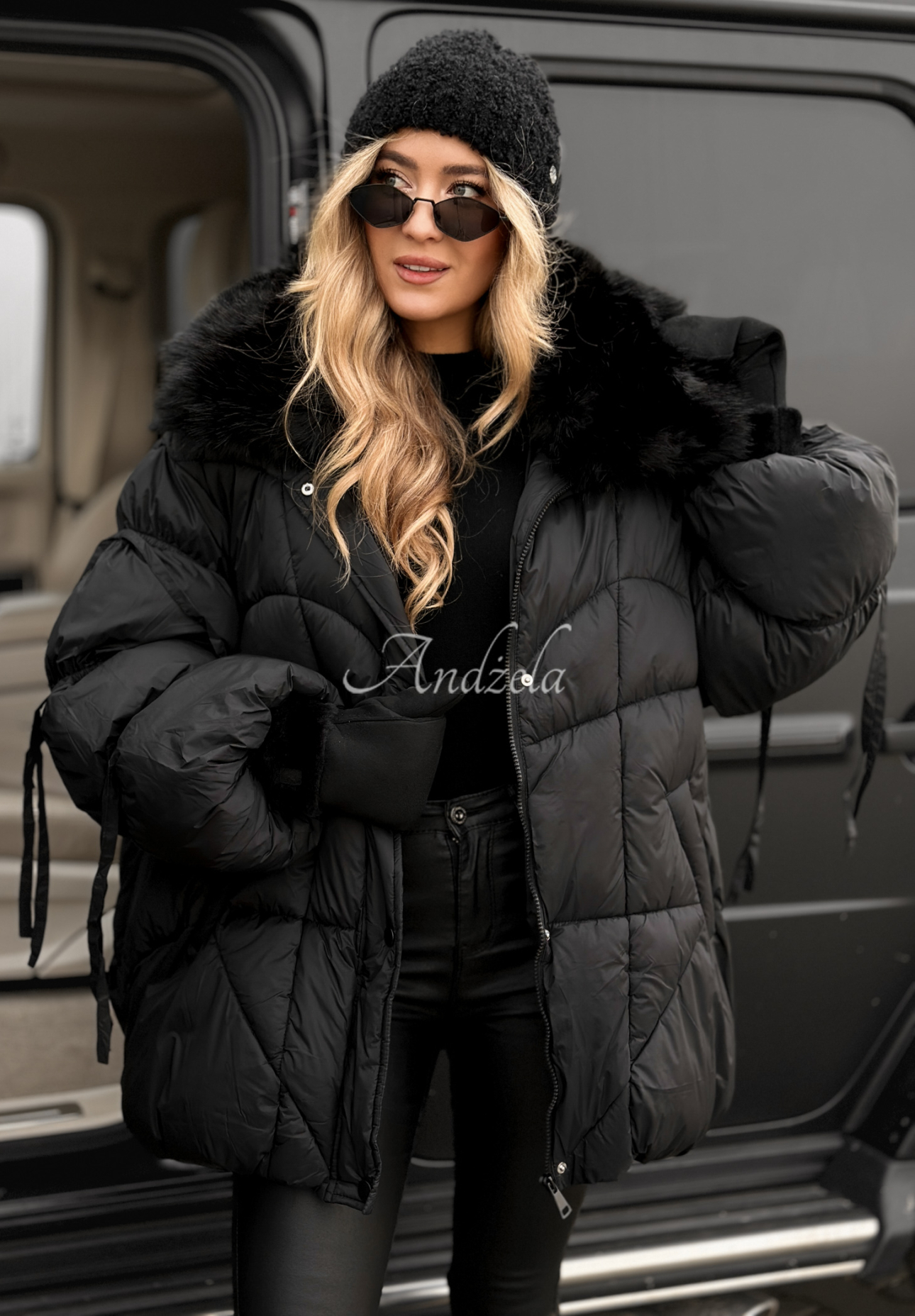 Steppjacke mit Fell Cold Without You Schwarz