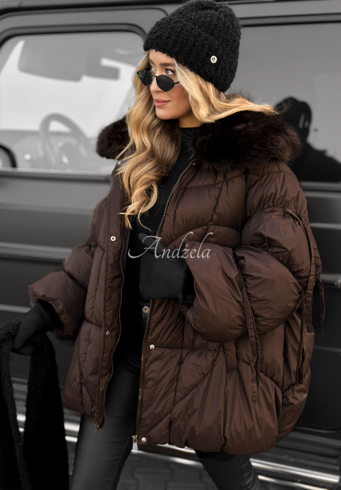 Steppjacke mit Fell Cold Without You Schokoladenbraun