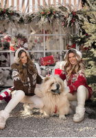 Wzorzysty Pullover z futerkiem Christmas Fireplace Rot