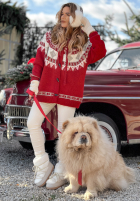 Wzorzysty Pullover z futerkiem Christmas Fireplace Rot