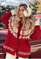 Wzorzysty Pullover z futerkiem Christmas Fireplace Rot