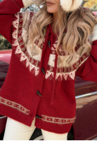 Wzorzysty Pullover z futerkiem Christmas Fireplace Rot