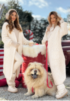 Długi ozdobnie pleciony Cardigan Wrap Yourself Ecru