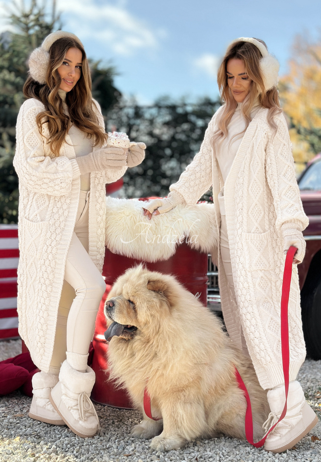 Lange Strickjacke mit dekorativem Strickmuster Wrap Yourself Ecru