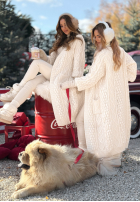 Długi ozdobnie pleciony Cardigan Wrap Yourself Ecru