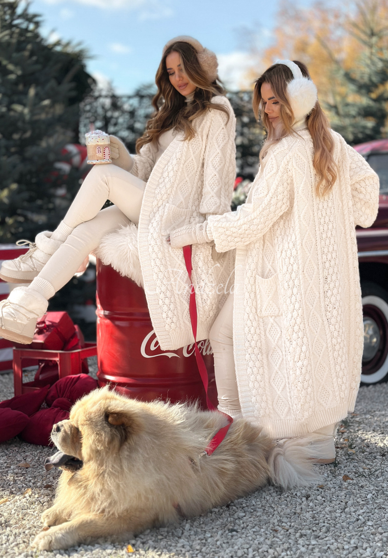 Lange Strickjacke mit dekorativem Strickmuster Wrap Yourself Ecru