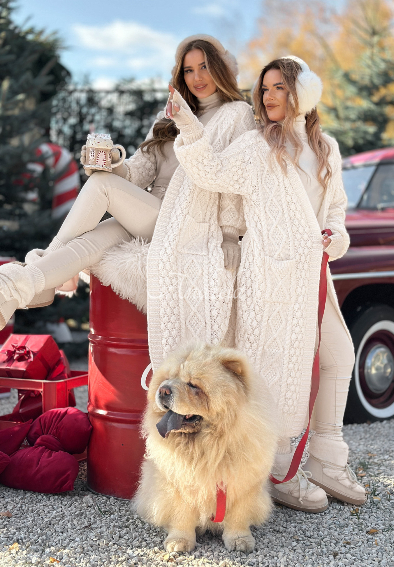 Lange Strickjacke mit dekorativem Strickmuster Wrap Yourself Ecru