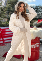 Długi ozdobnie pleciony Cardigan Wrap Yourself Ecru