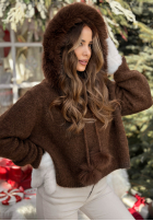 Pullover z kapturem i futerkiem Cinnamon Tea Schokoladenbraun
