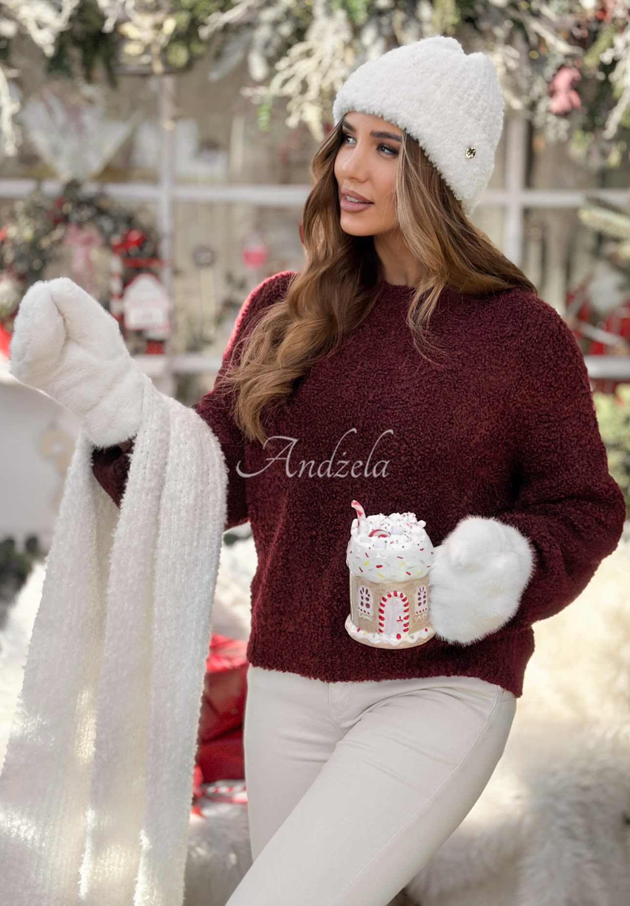 Pullover mit Mohair und Wolle Cuddly Companion Burgunderrot