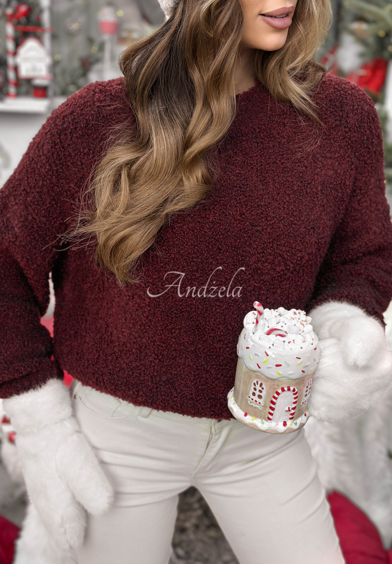 Pullover mit Mohair und Wolle Cuddly Companion Burgunderrot