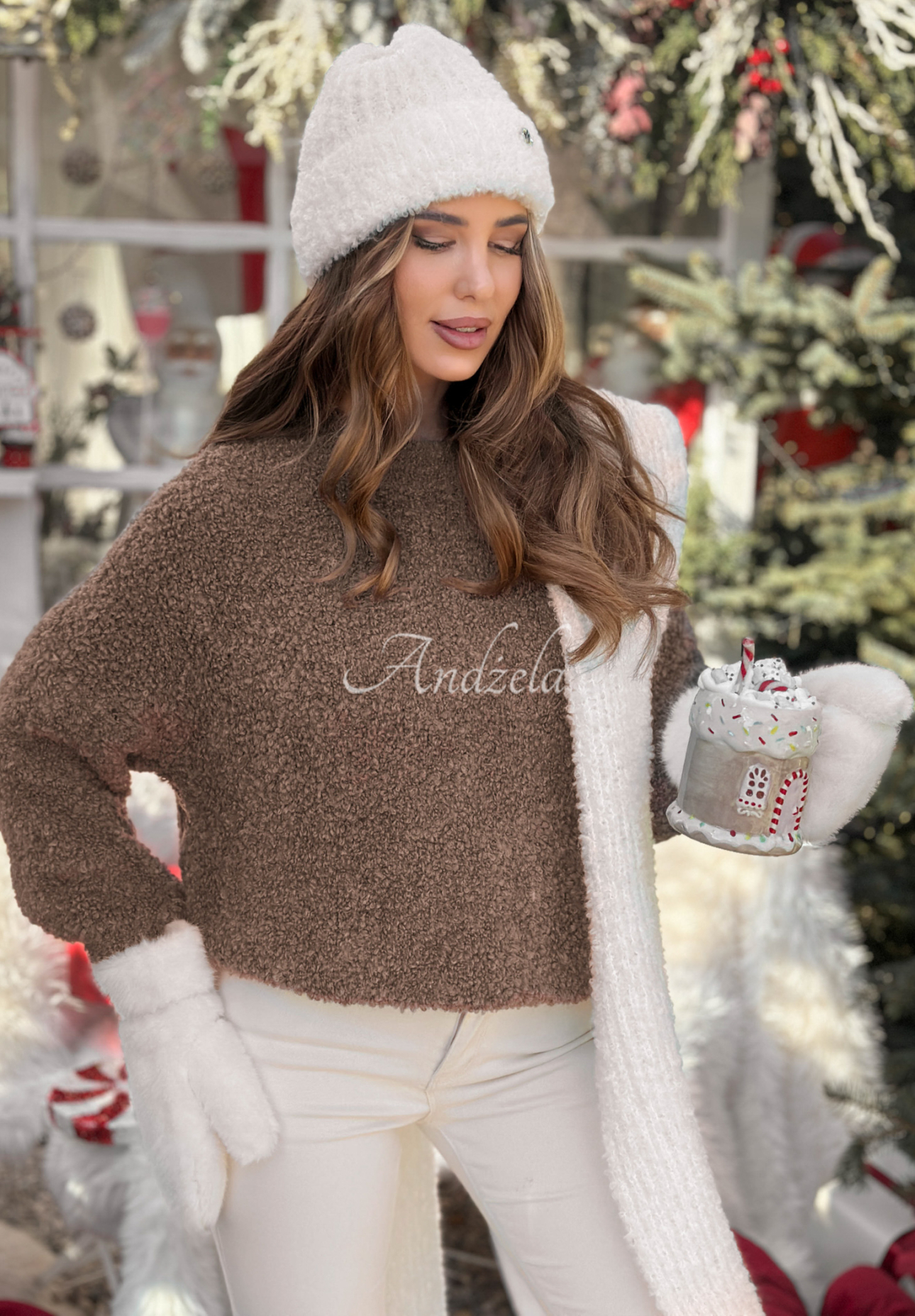 Pullover mit Mohair und Wolle Cuddly Companion Mokkafarben