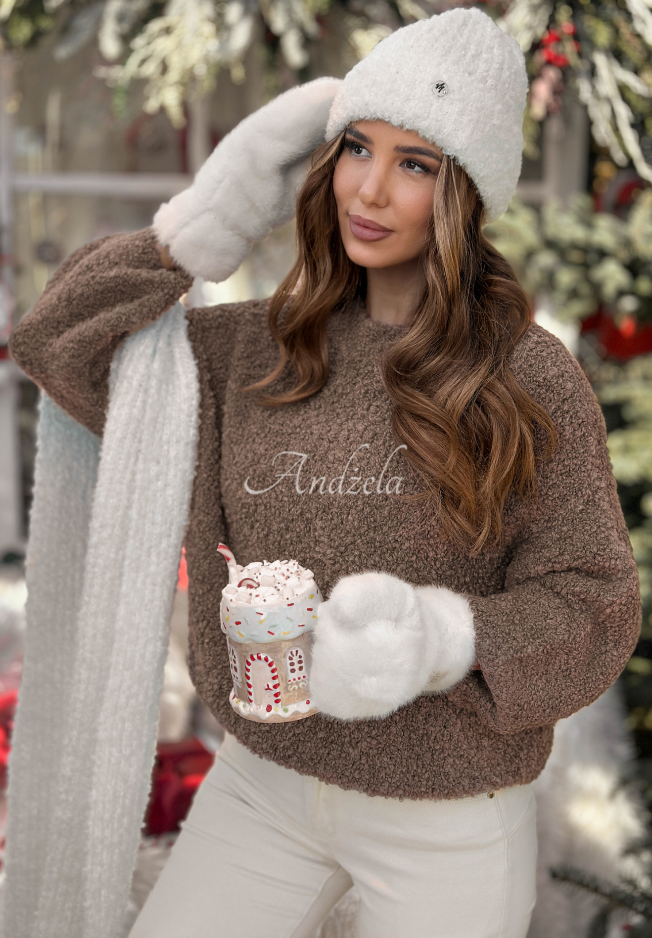 Pullover mit Mohair und Wolle Cuddly Companion Mokkafarben