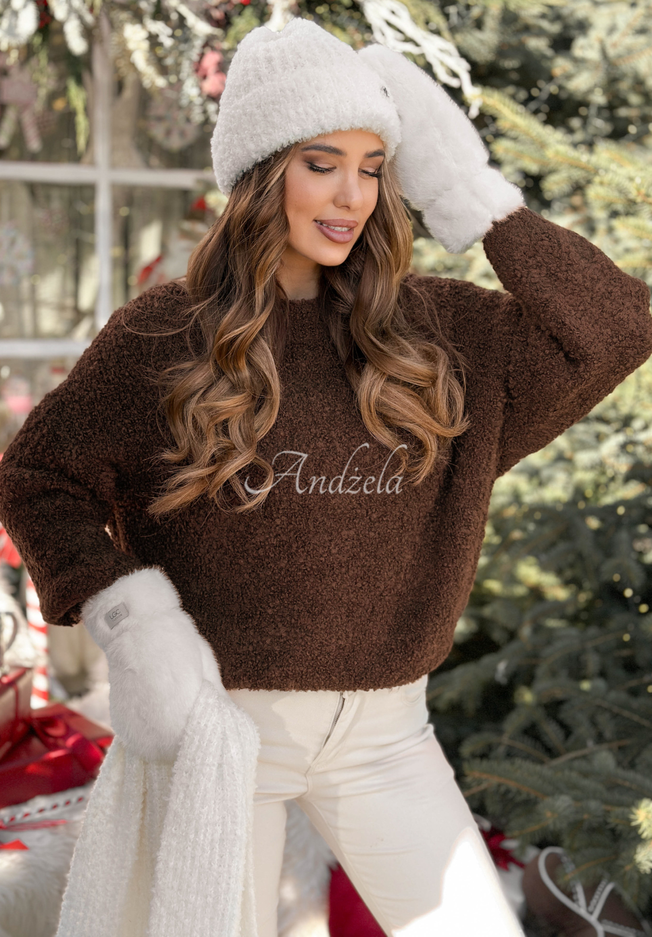 Pullover mit Mohair und Wolle Cuddly Companion Schokoladenbraun