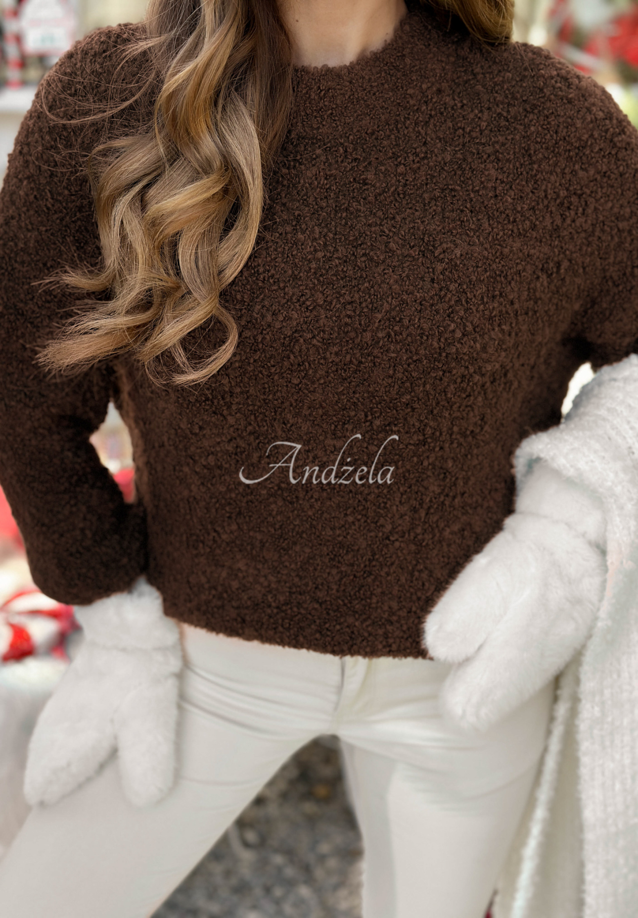 Pullover mit Mohair und Wolle Cuddly Companion Schokoladenbraun
