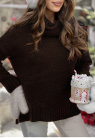 Pullover oversize z golfem Peaceful Schokoladenbraun