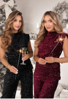 Cekinowa Bluse z marszczeniami Shiny Obsession Schwarz