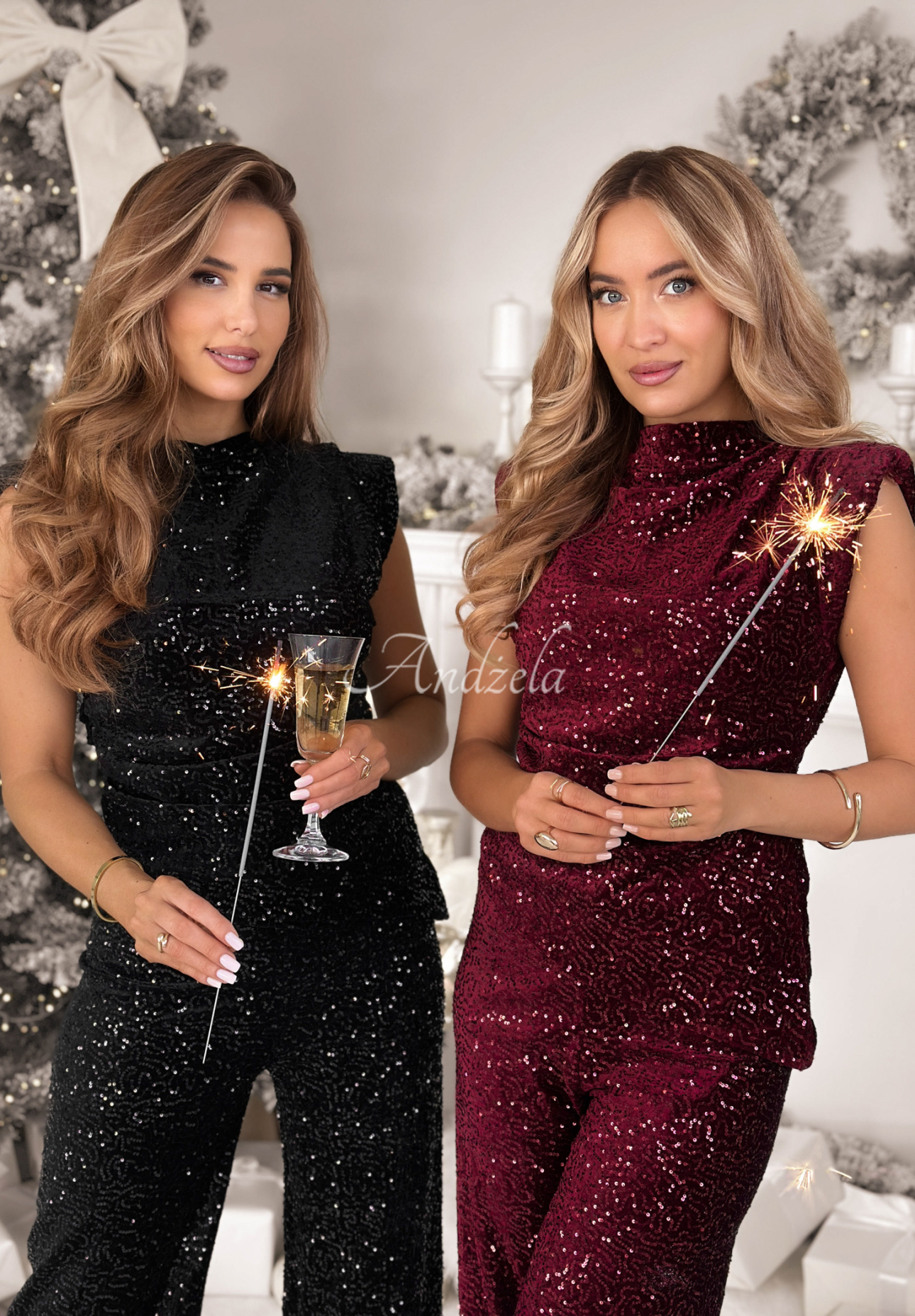 Geraffte Paillettenbluse The Mistletoe Lady Schwarz