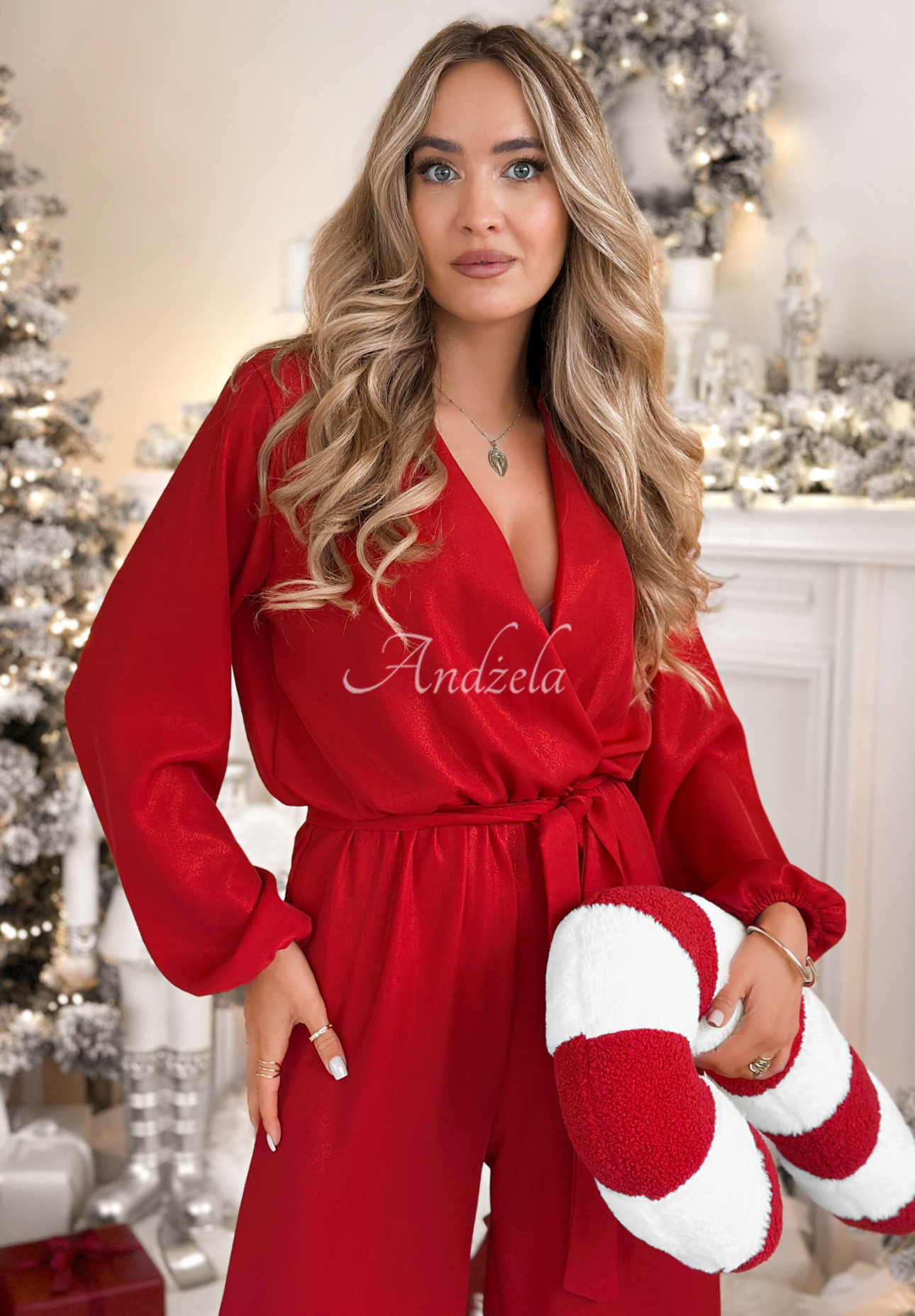 Langer, glänzender Overall mit Viskose Mistletoe &amp; Wine Rot