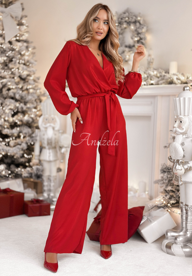 Langer, gl&auml;nzender Overall mit Viskose Mistletoe & Wine Rot