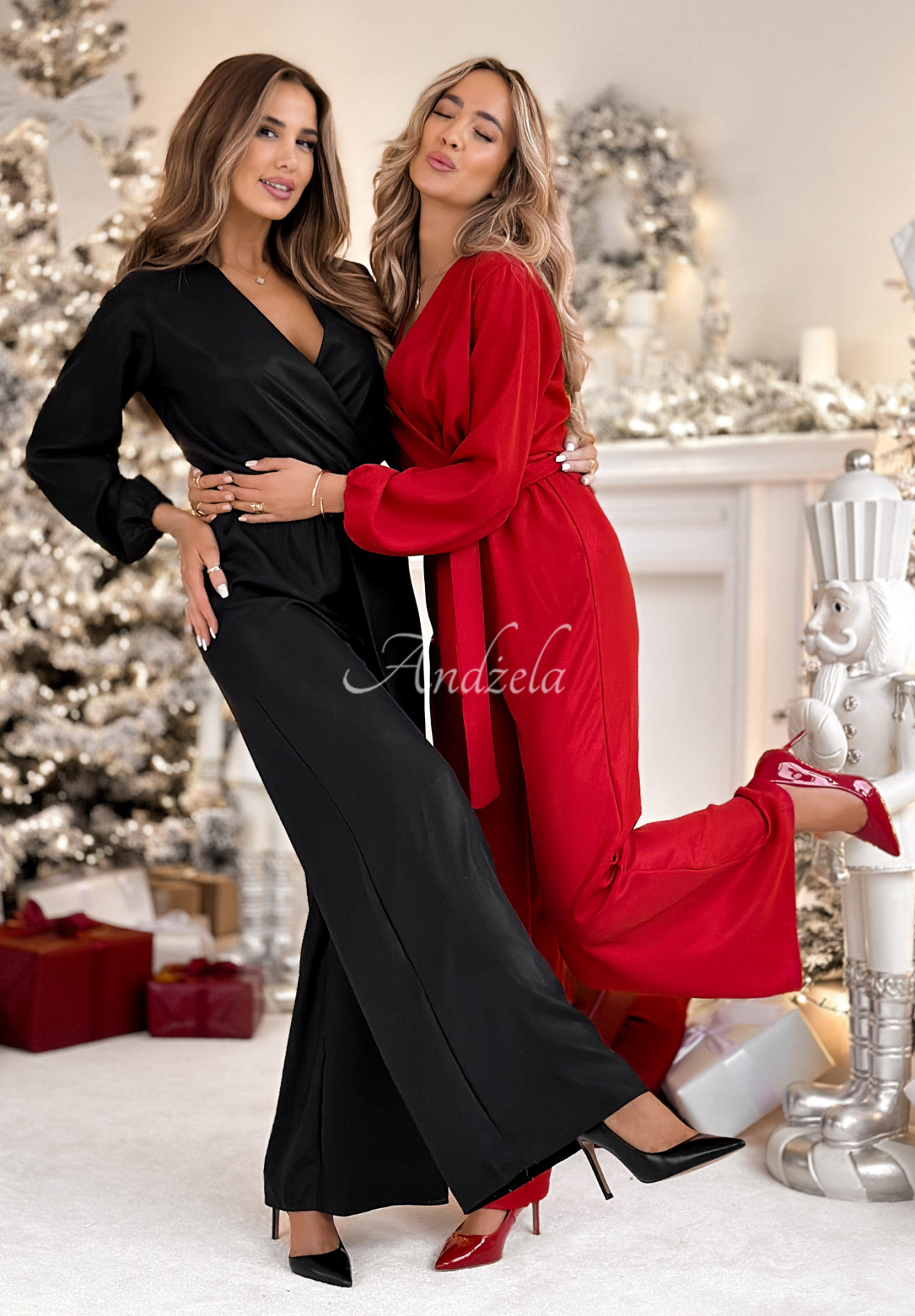 Langer, glänzender Overall mit Viskose Mistletoe &amp; Wine Rot