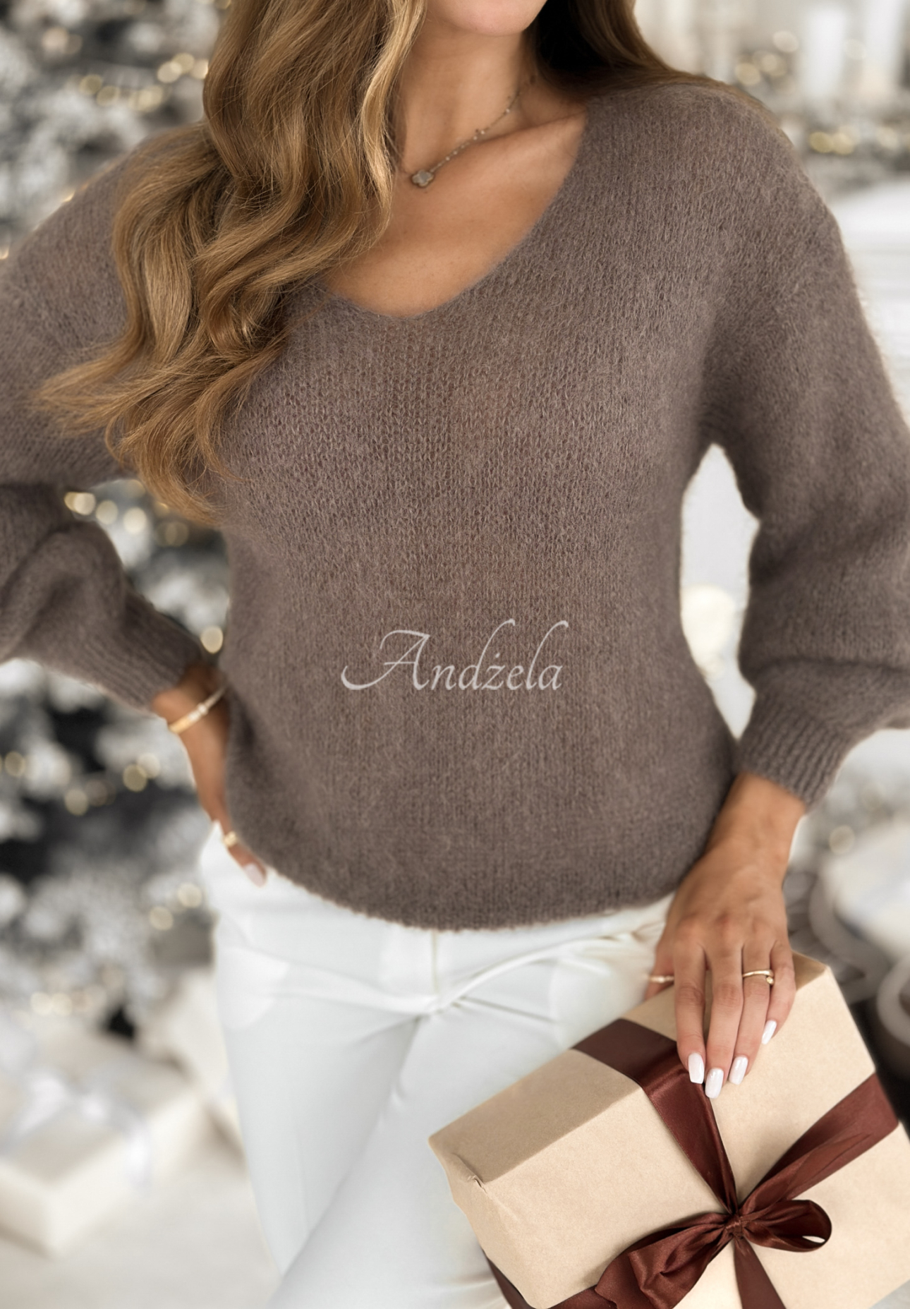 Mohairpullover mit V-Ausschnitt Sweater Soul Beige