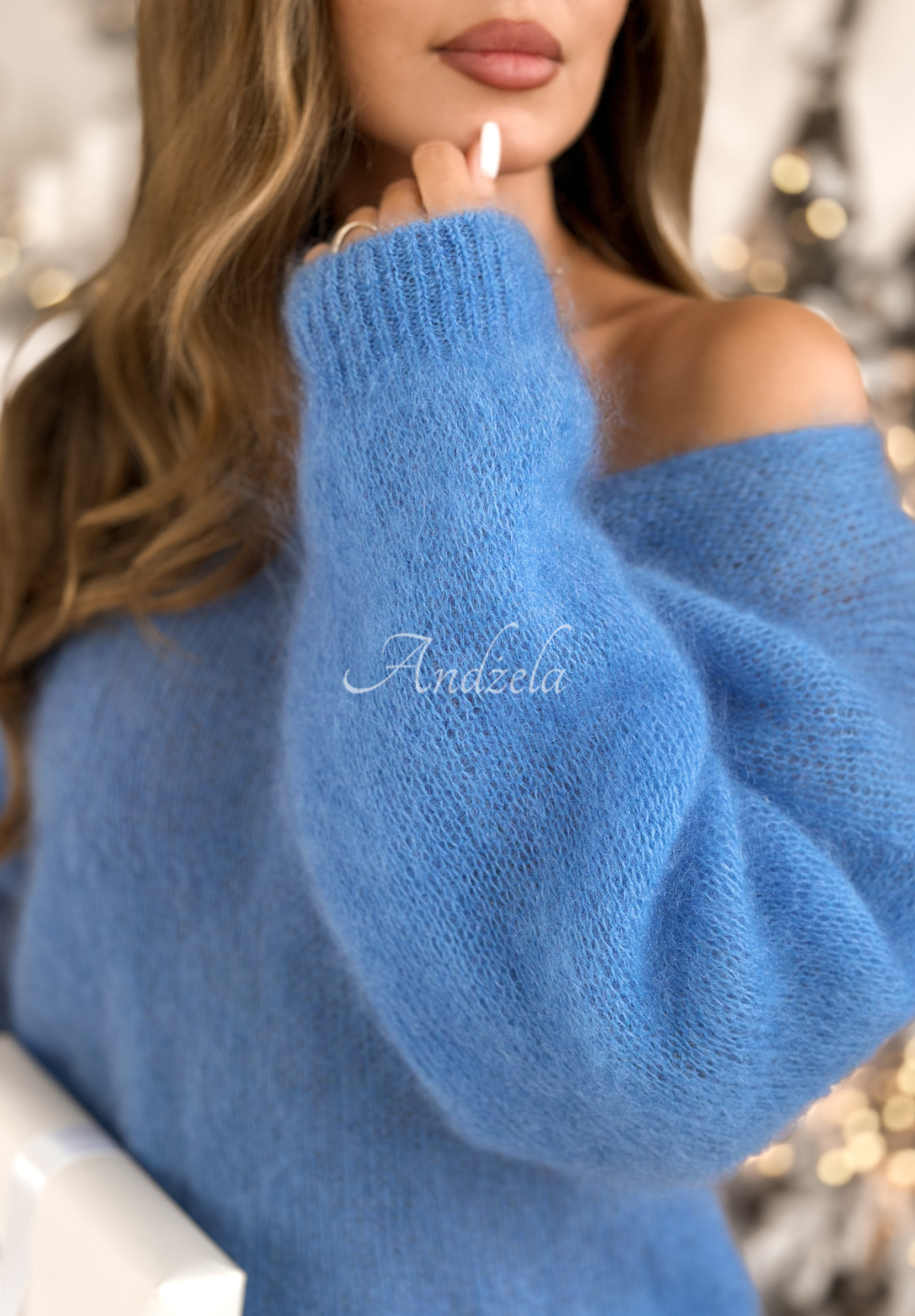 Mohairpullover mit V-Ausschnitt Sweater Soul Blau