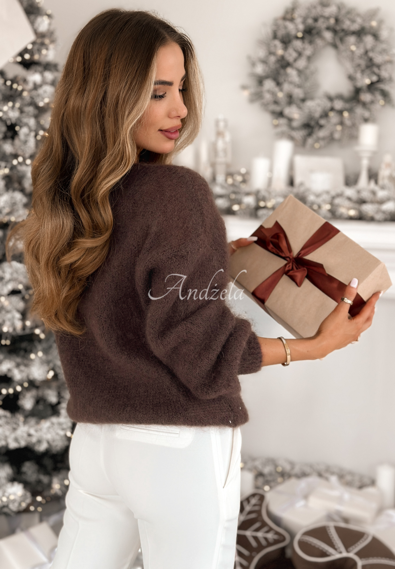 Mohairpullover mit V-Ausschnitt Sweater Soul Schokoladenbraun