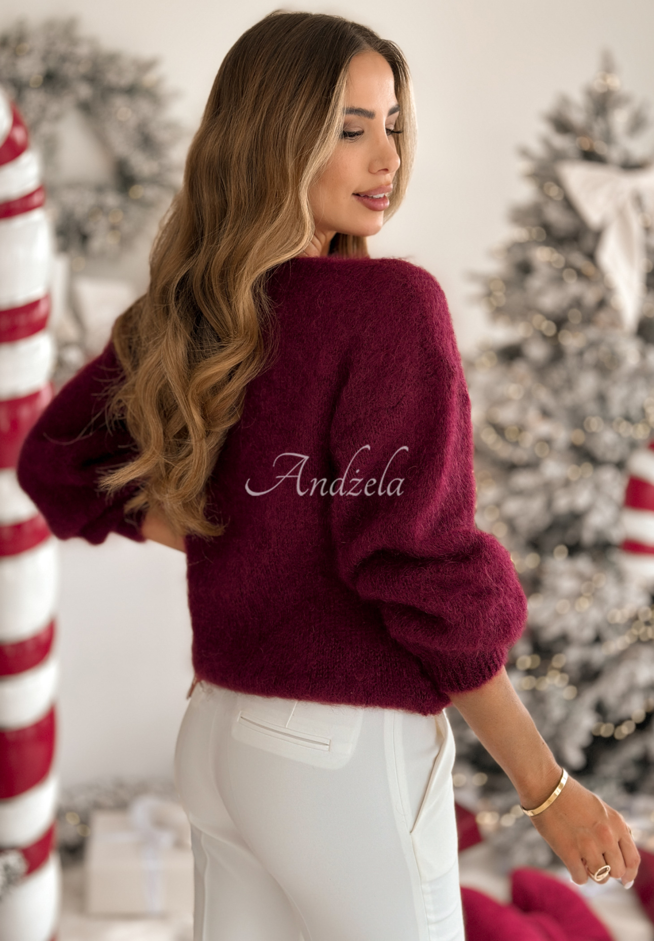 Mohairpullover mit V-Ausschnitt Sweater Soul Burgunderrot