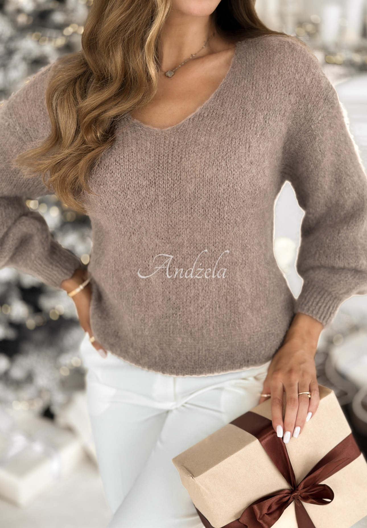 Mohairpullover mit V-Ausschnitt Sweater Soul Beige