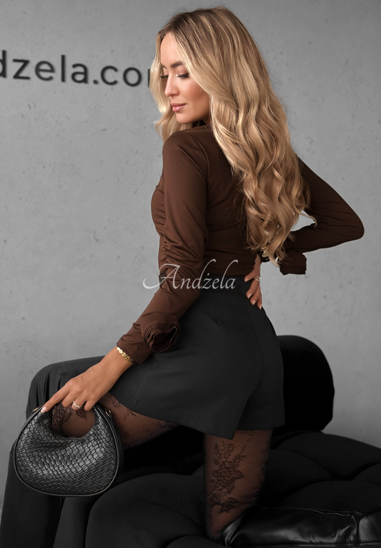 Bluse mit Rosenmuster Rose All Day Schokoladenbraun