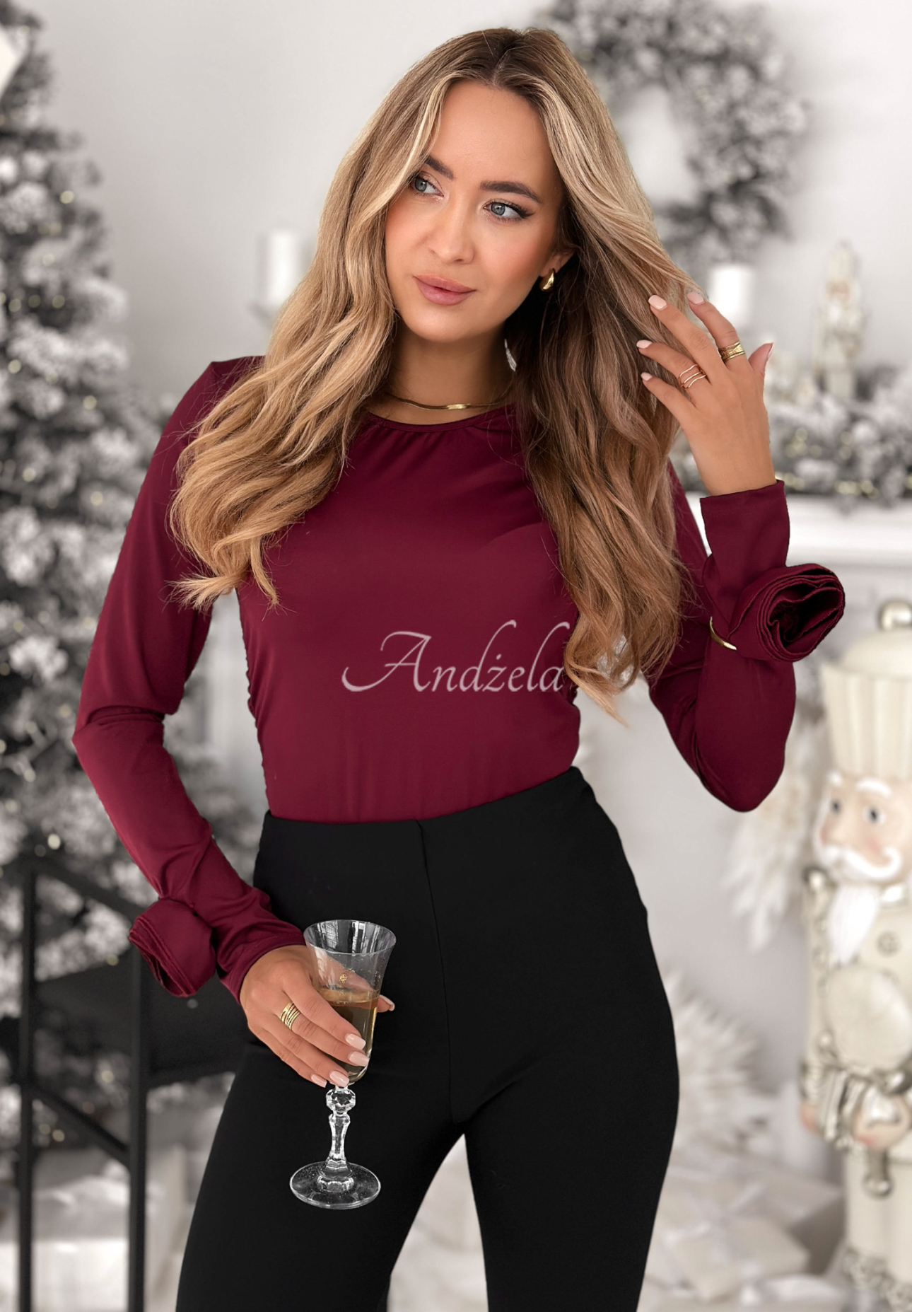 Bluse mit Rosenmuster Rose All Day Burgunderrot