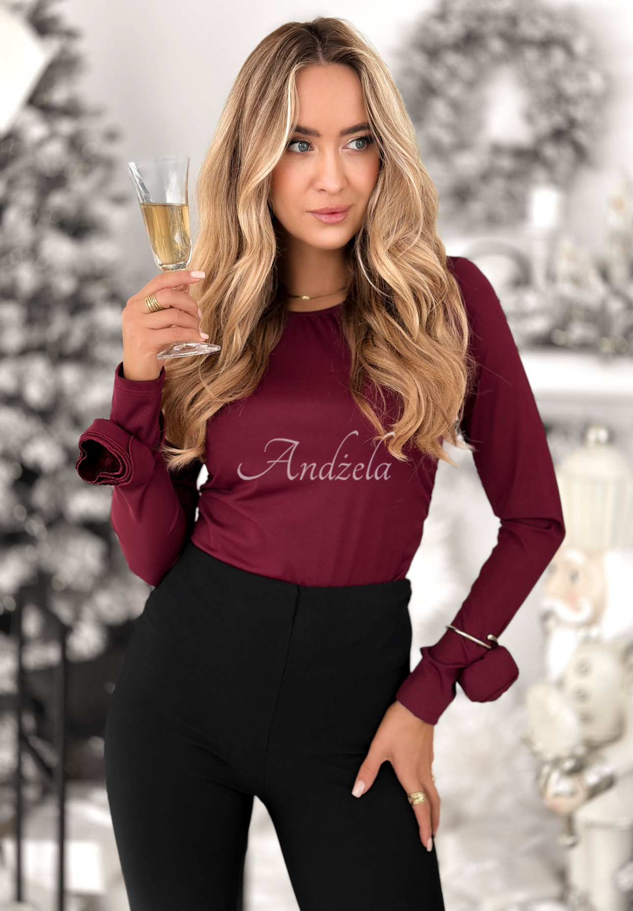 Bluse mit Rosenmuster Rose All Day Burgunderrot