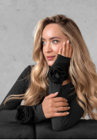 Bluse z ozdobnymi różami Rose All Day Schwarz