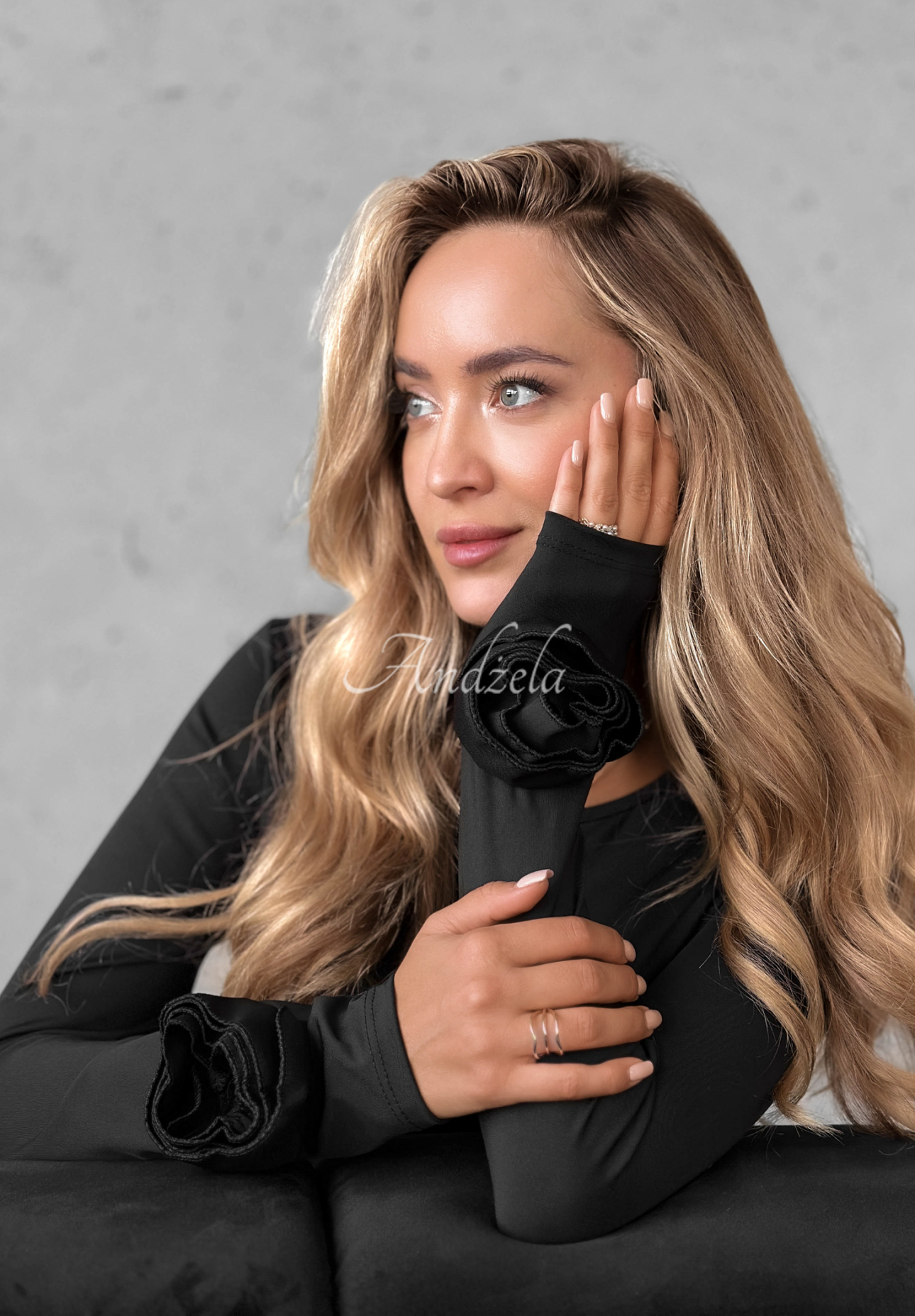 Bluse mit Rosenmuster Rose All Day Schwarz