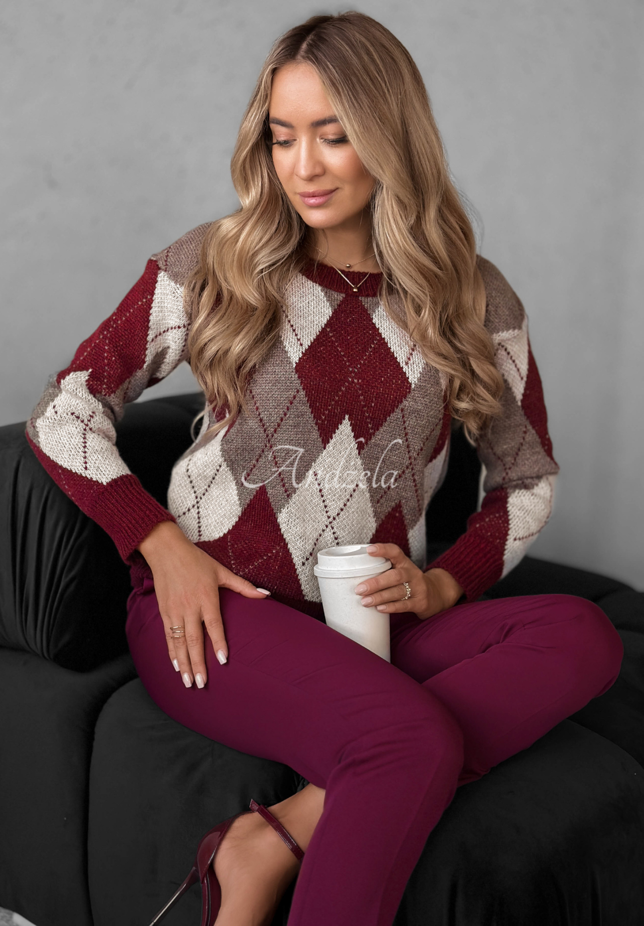 Pullover aus Wolle und Alpaka mit Rautenmuster Lone Pine Burgunderrot