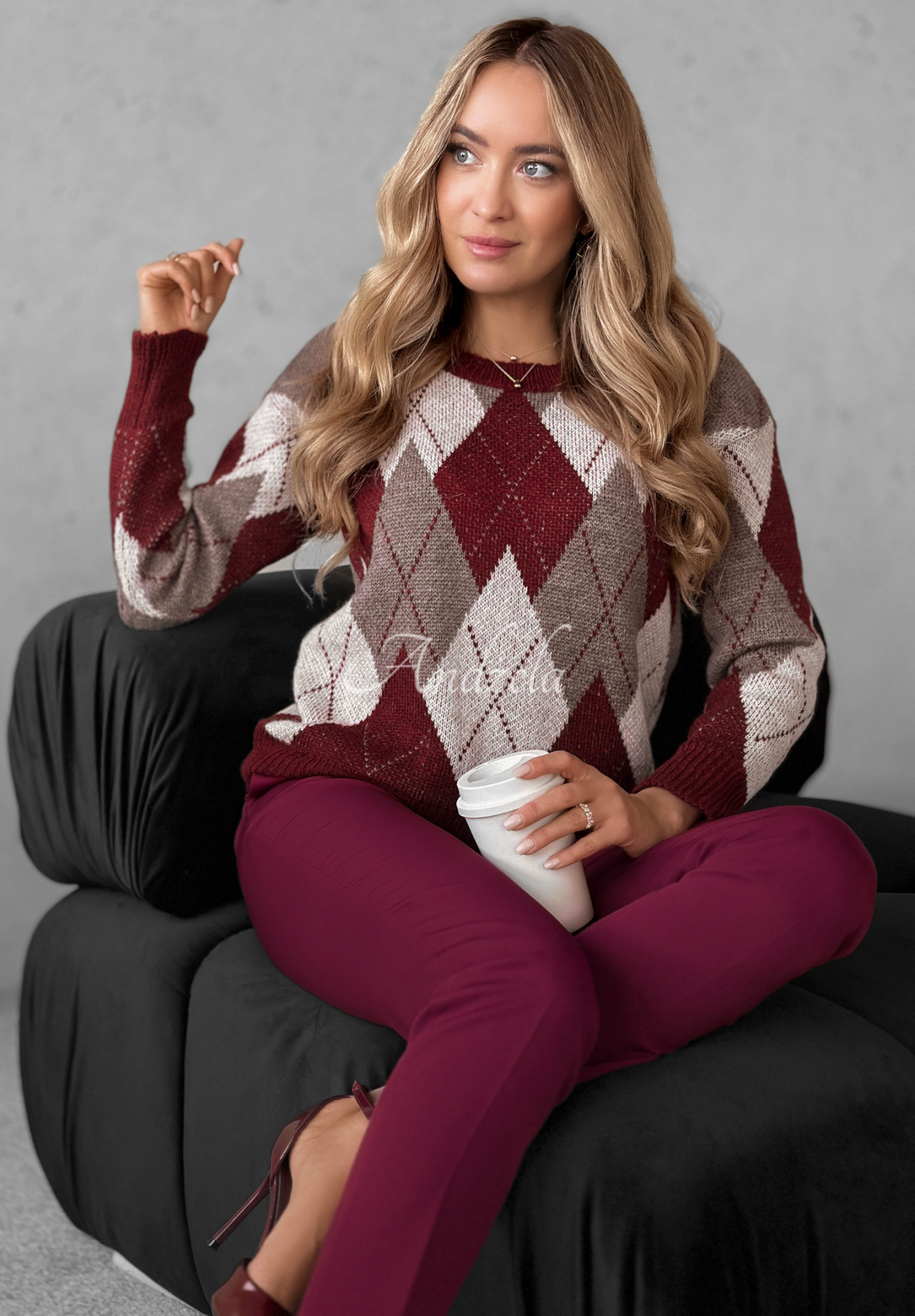 Pullover aus Wolle und Alpaka mit Rautenmuster Lone Pine Burgunderrot