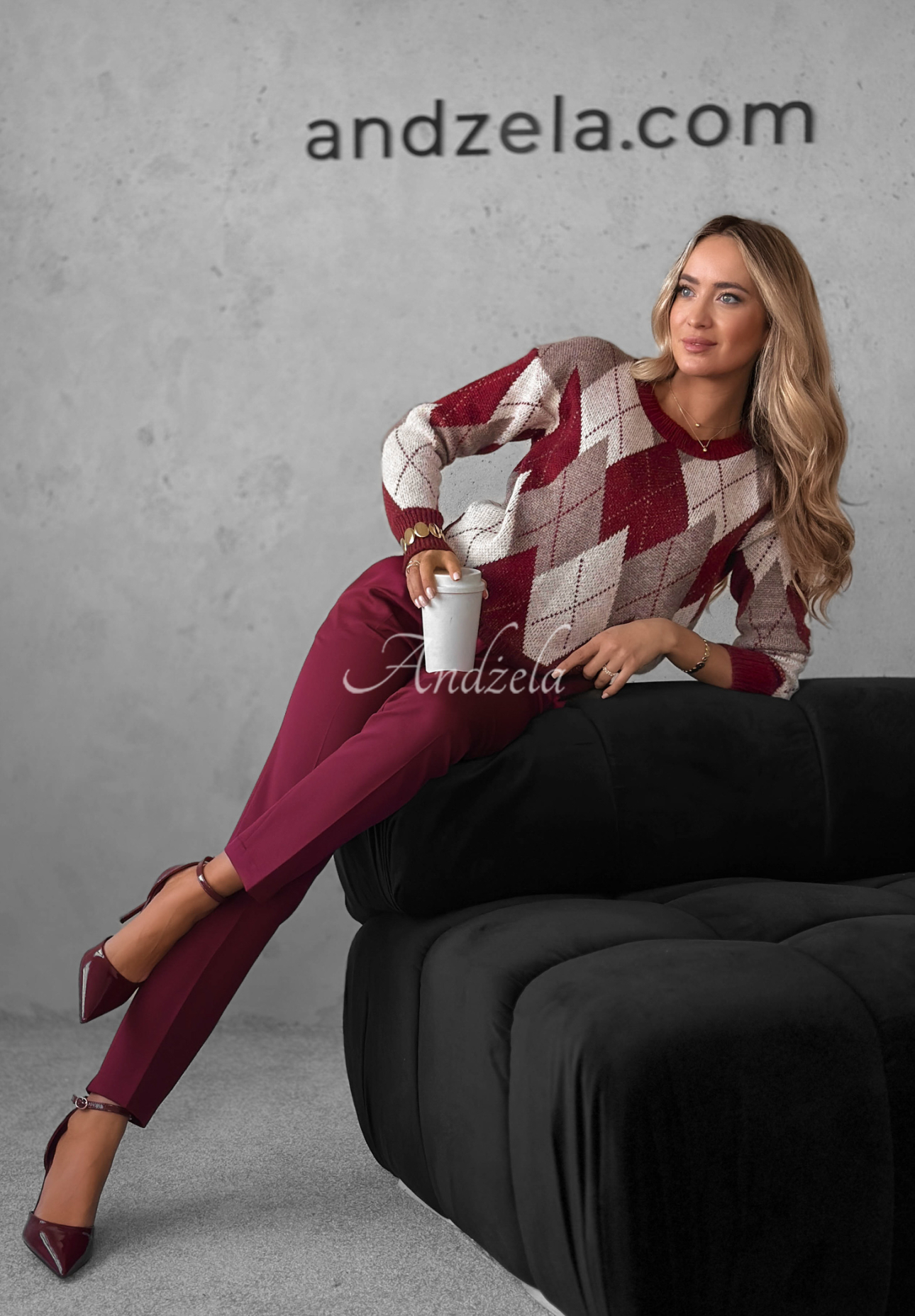 Pullover mit Rautenmuster Lone Pine Burgunderrot