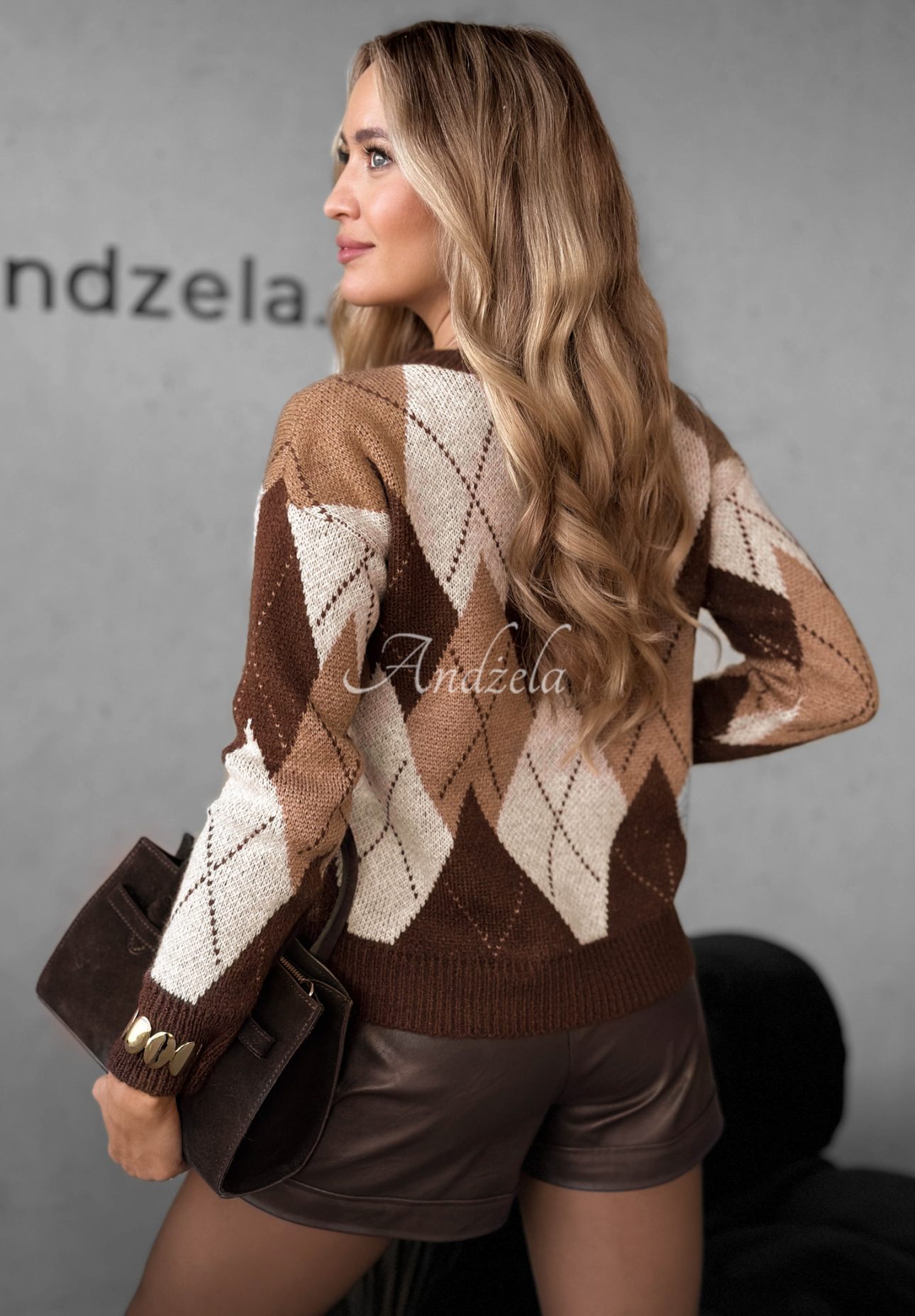 Pullover aus Wolle und Alpaka mit Rautenmuster Lone Pine Schokoladenbraun