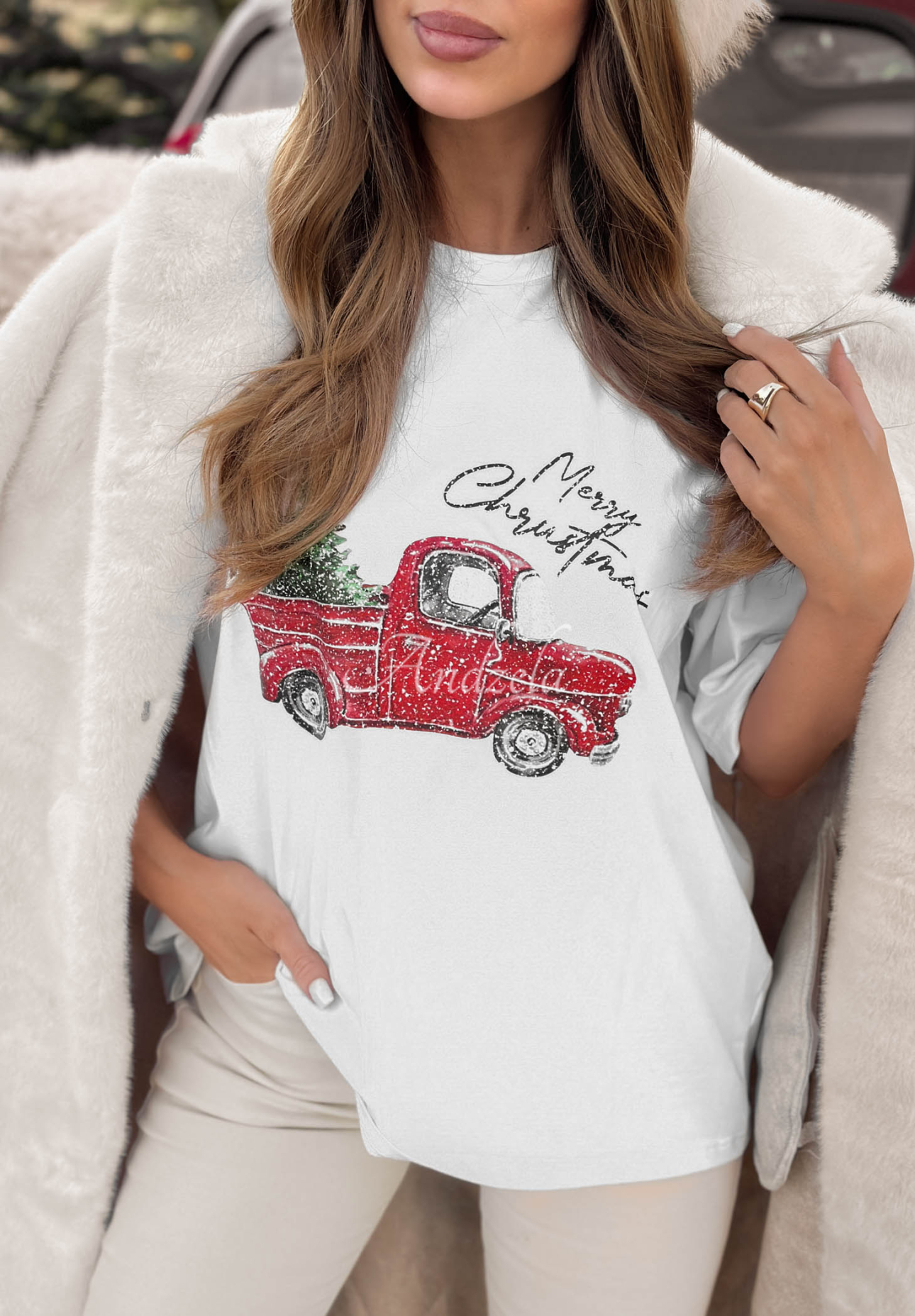 Weihnachts-T-Shirt mit Aufdruck Merry Times Weiß