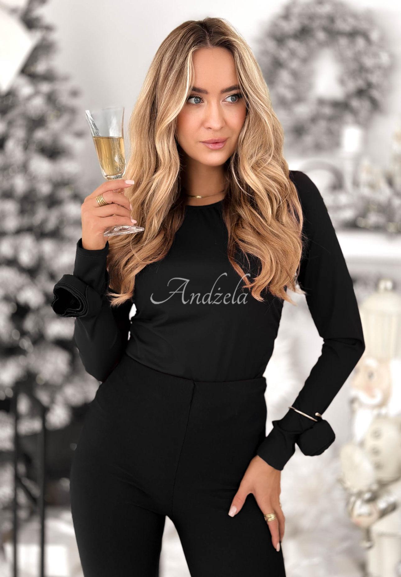 Bluse mit Rosenmuster Rose All Day Schwarz