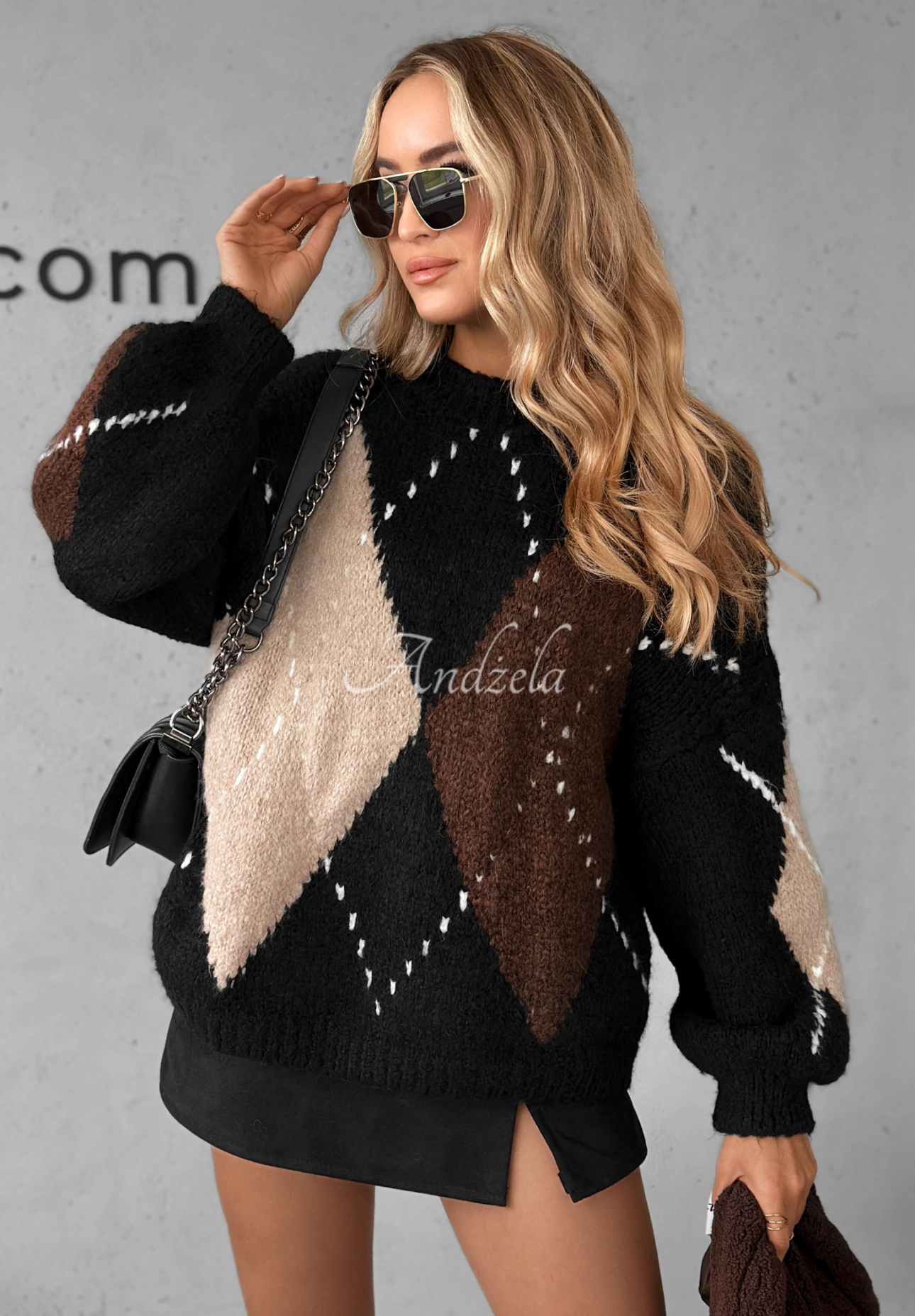 Pullover aus Wolle und Viskose mit Rautenmuster Sweet Apple Pie Schwarz