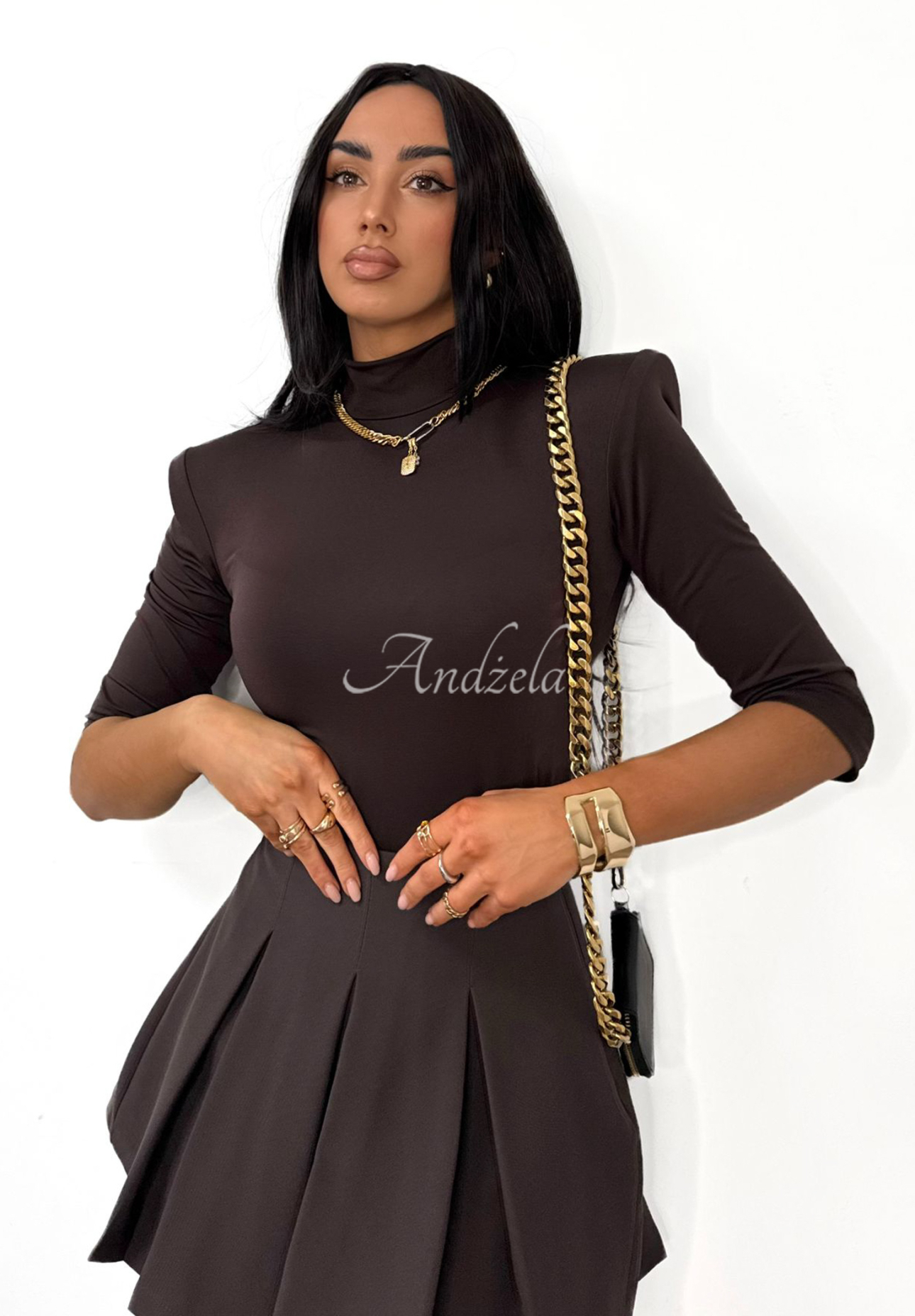 Mini Hosenrock mit Pliss La Milla Casa De Moda Schokoladenbraun