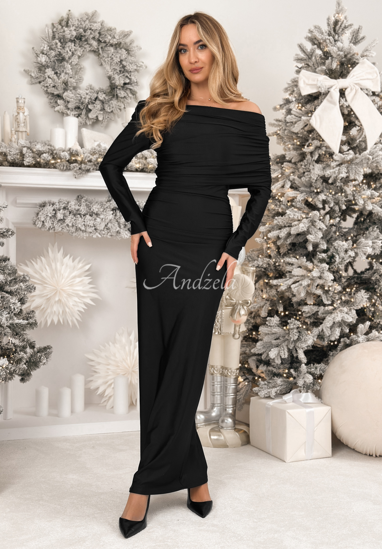 Figurbetontes Maxikleid Magical Night Schwarz