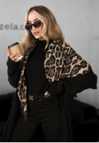 Tuch z frędzlami w panterkę Wild Cold Beige-Schwarz