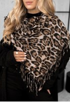 Tuch z frędzlami w panterkę Wild Cold Beige-Schwarz