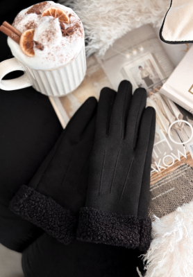 Wildlederhandschuhe mit Schaffellfutter Frozen Hours Schwarz