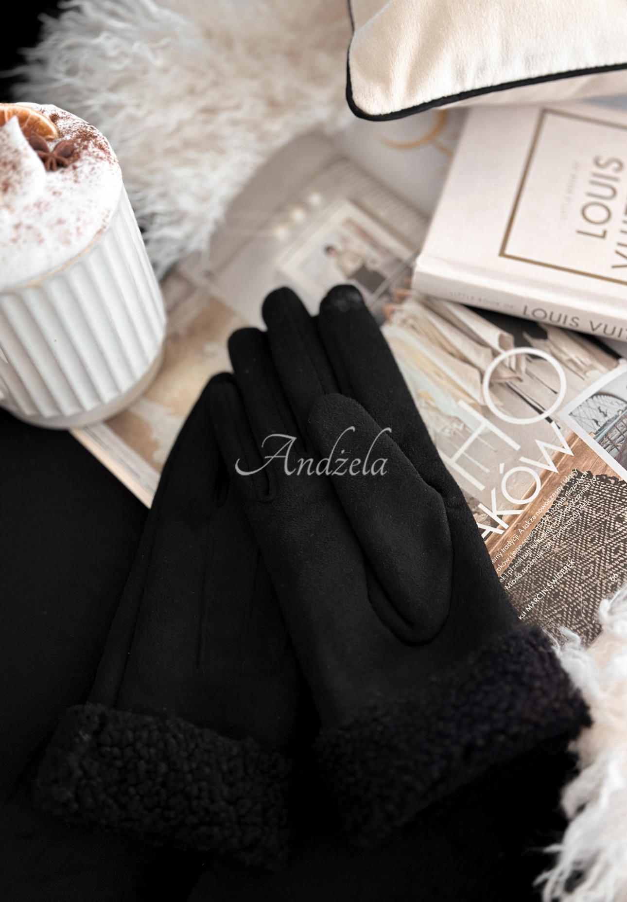 Wildlederhandschuhe mit Schaffellfutter Frozen Hours Schwarz